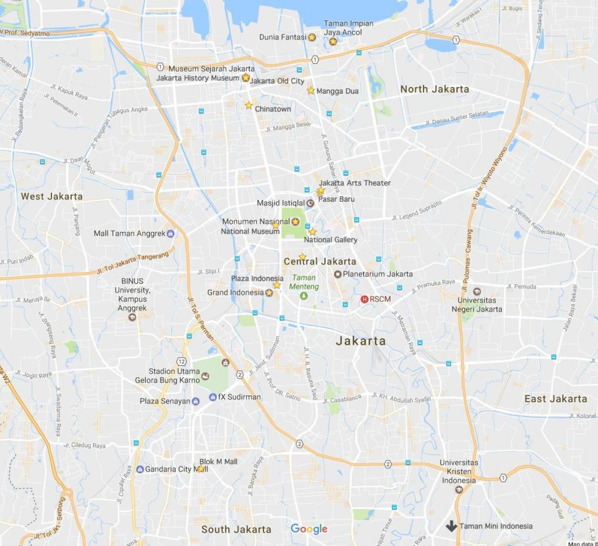 карта Джакарта начная жыццё