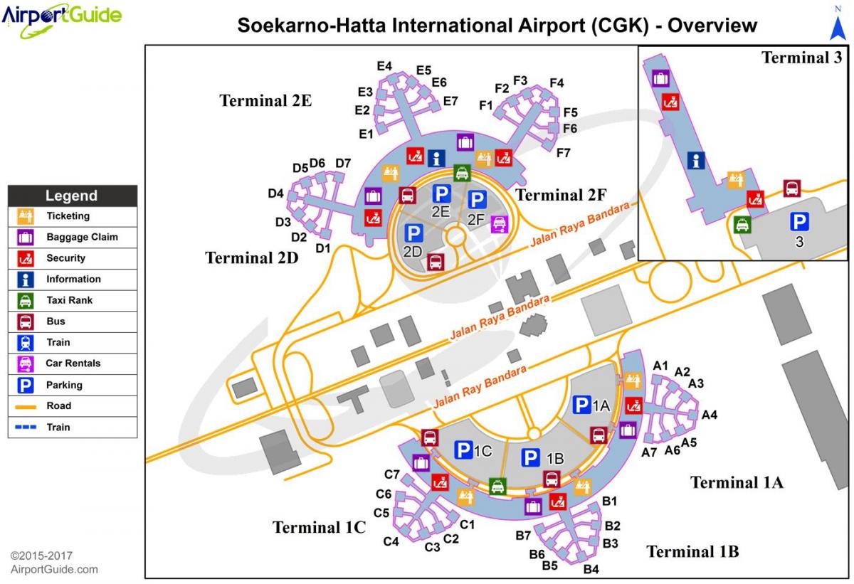 міжнароднага аэрапорта Сукарна-Хатыла карце